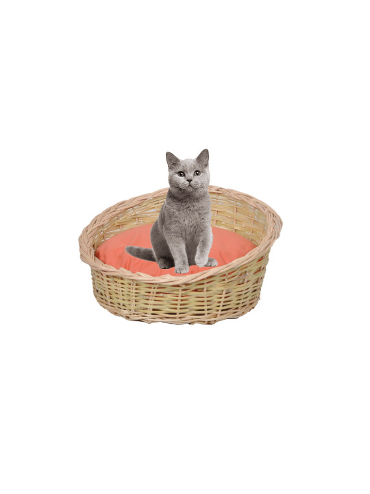 Hasır Kedi Köpek Yatağı Minder Hediyeli Turuncu Renkli 40 Cm kamış hasır